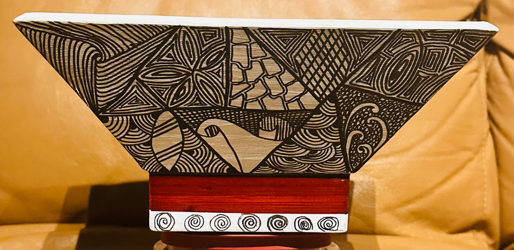 Square Bamboo Bowl with Red Lacquer Trim