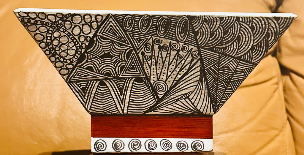 Square Bamboo Bowl with Red Lacquer Trim