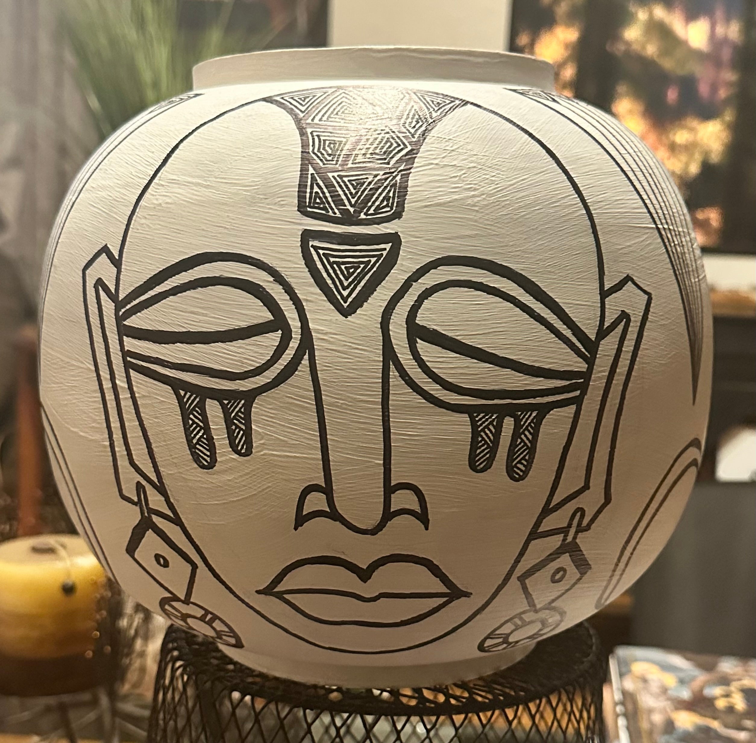 Bamboo Pot with African Masks