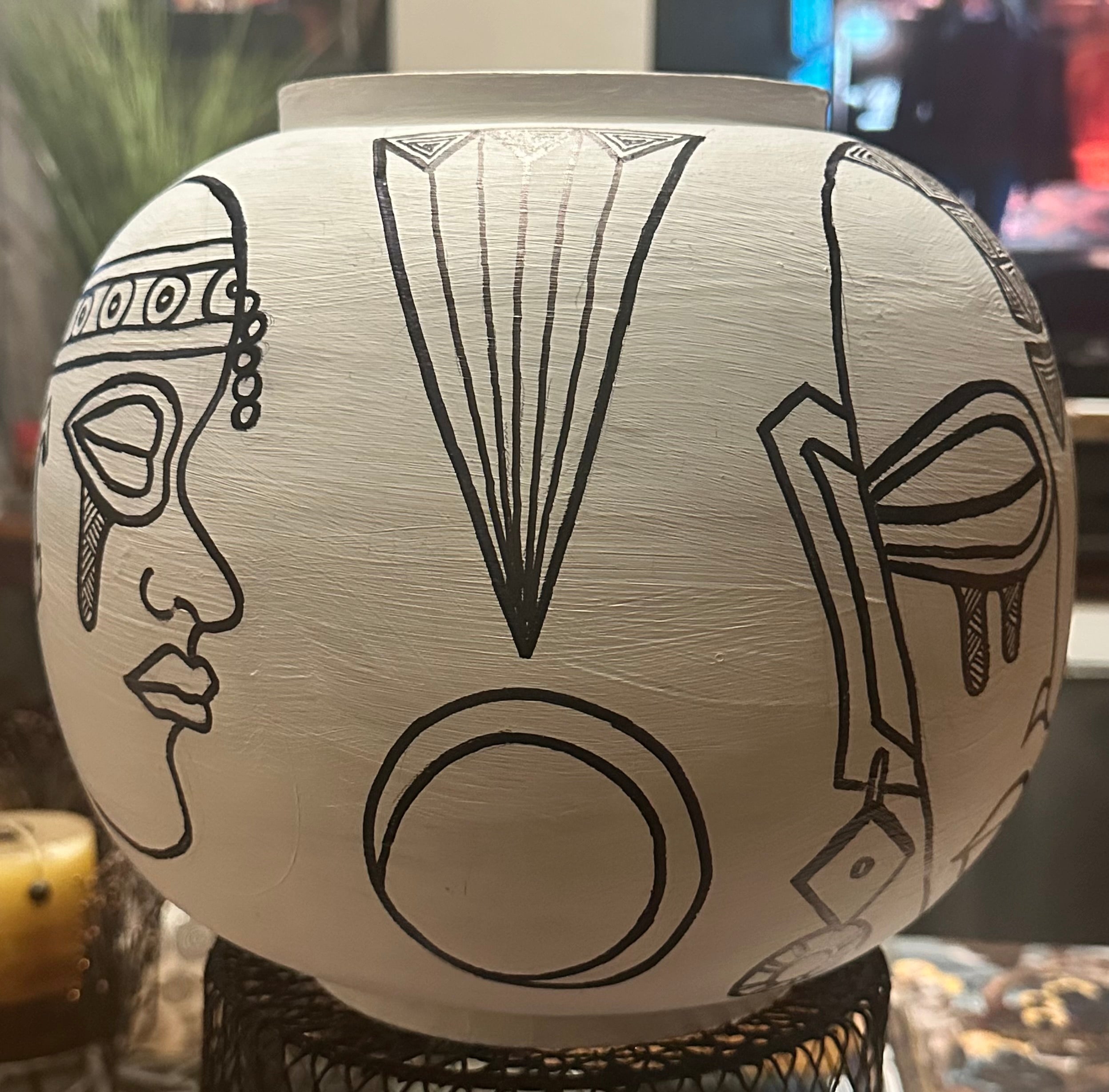 Bamboo Pot with African Masks