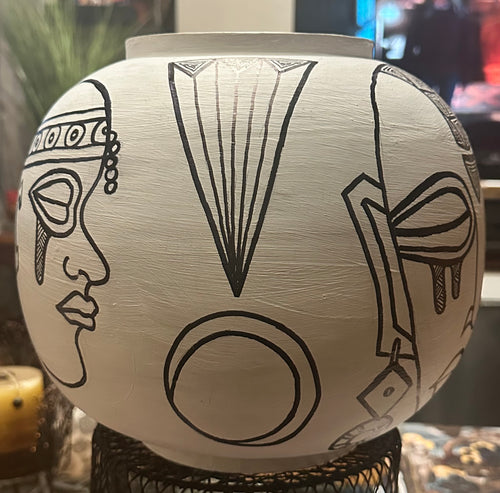Bamboo Pot with African Masks