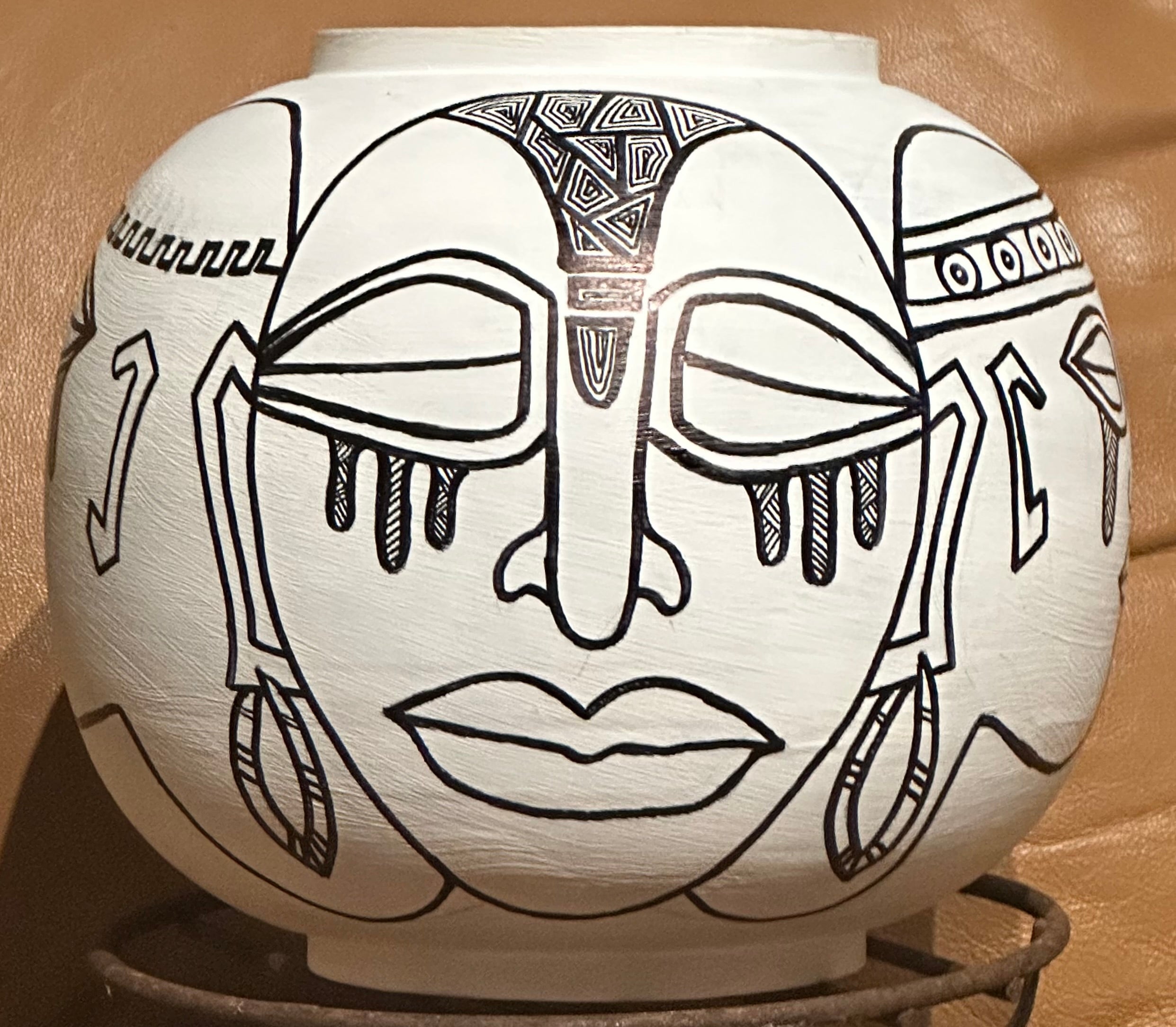 Bamboo Pot with African Masks