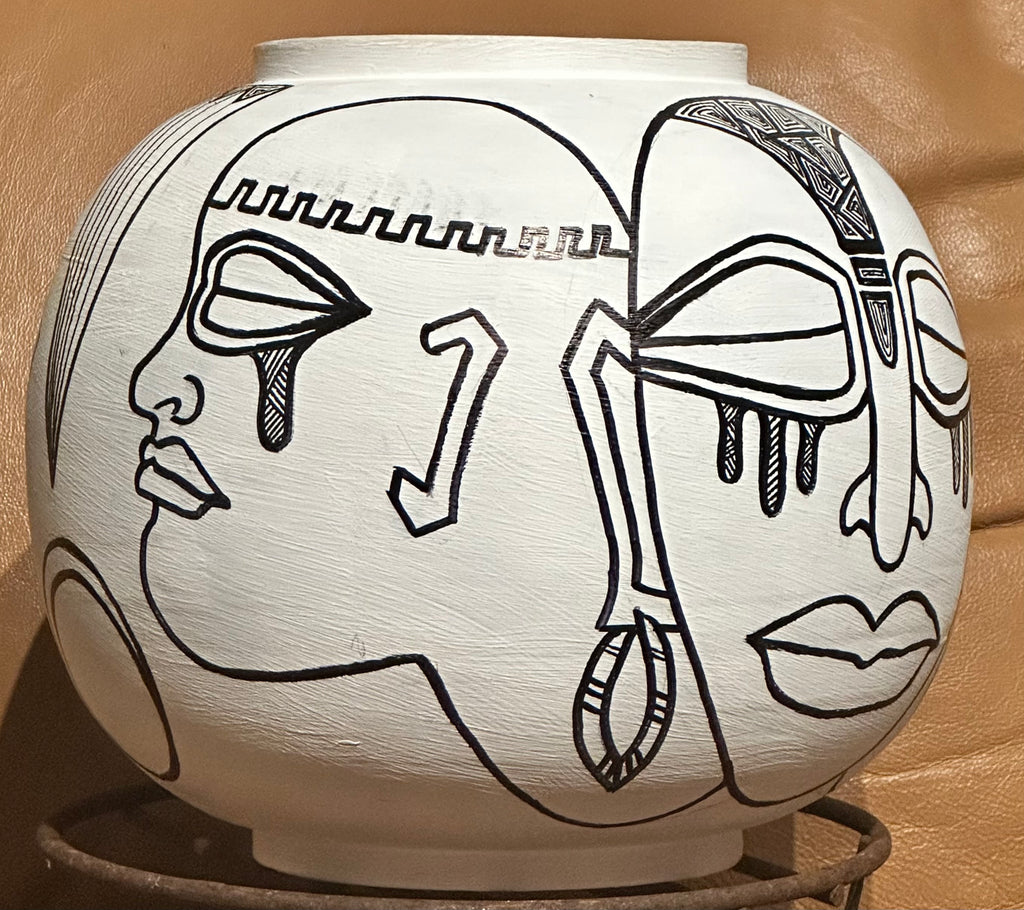 Bamboo Pot with African Masks