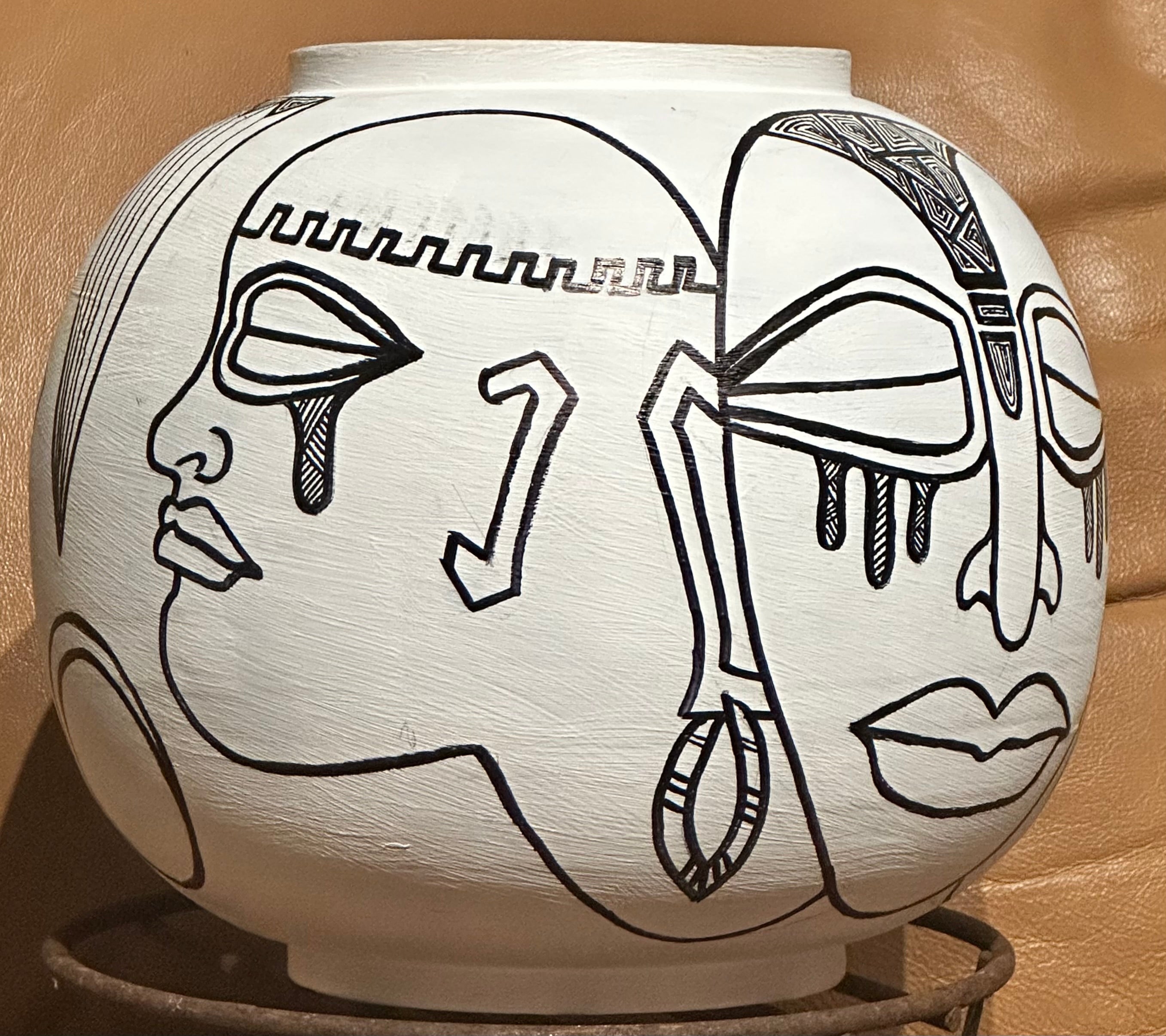Bamboo Pot with African Masks