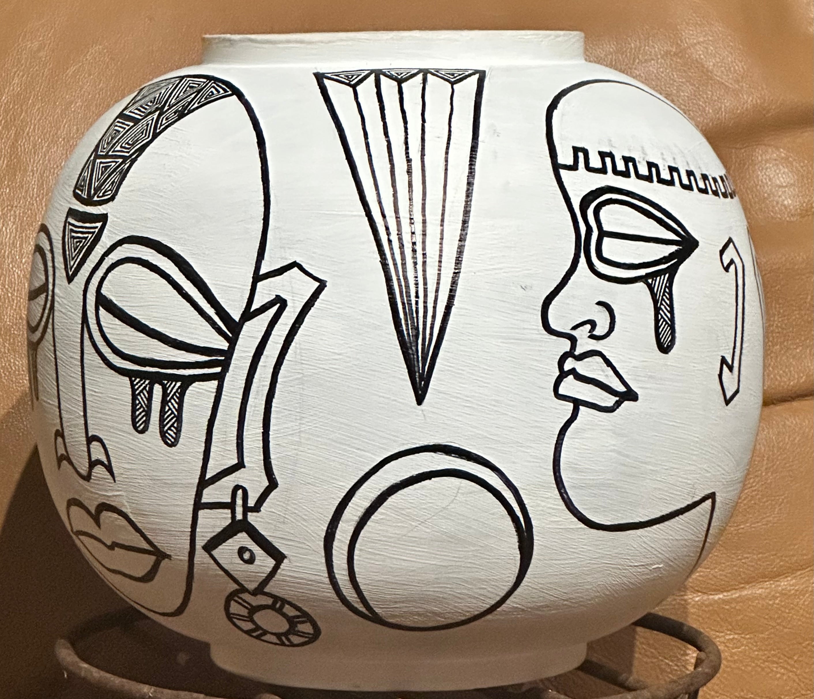 Bamboo Pot with African Masks