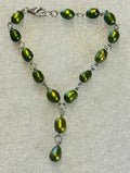 Iridescent Green Pearl Anklet with Dangle (2)