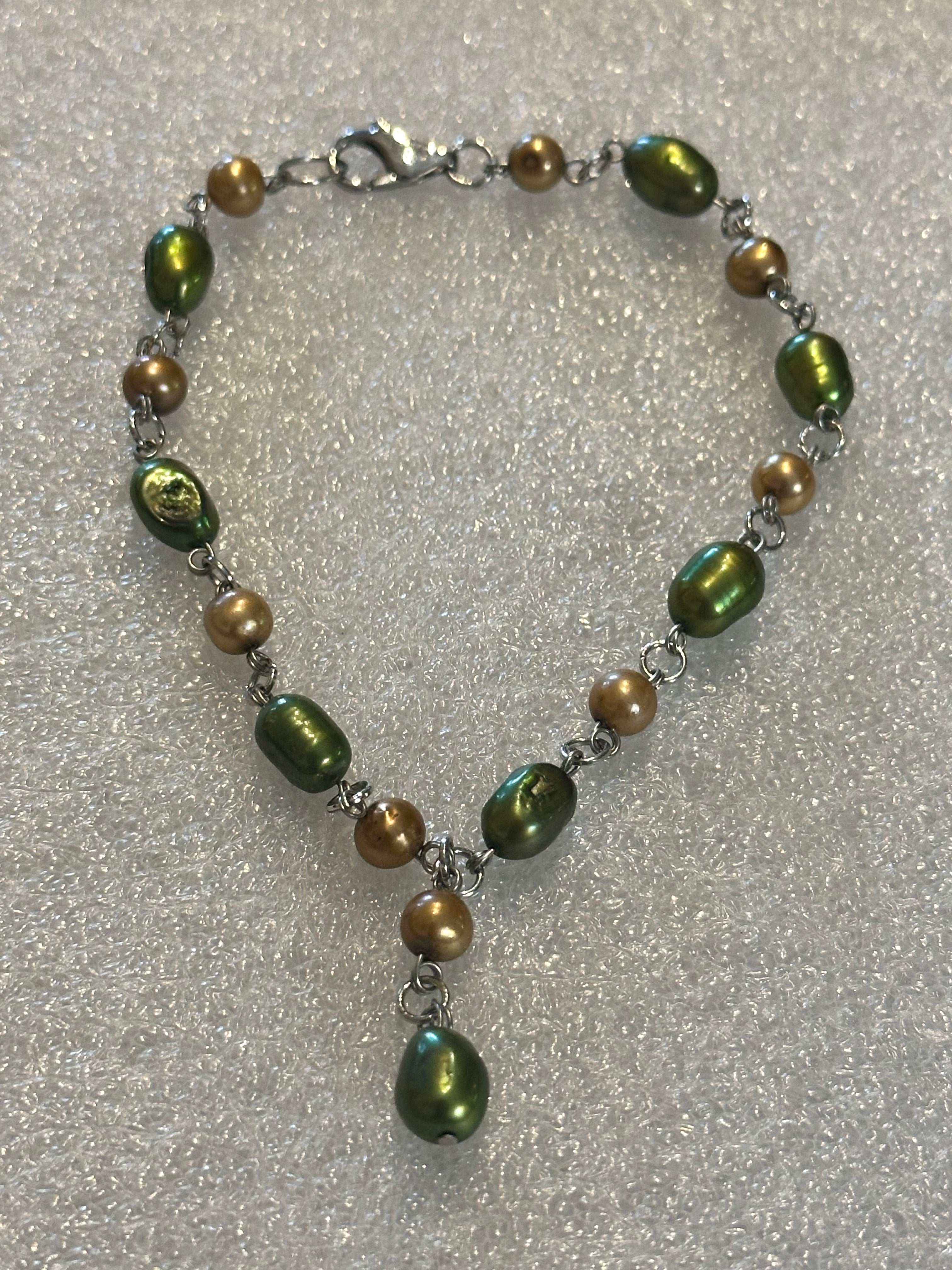 Green and Gold Pearl Anklet with Dangle (9)