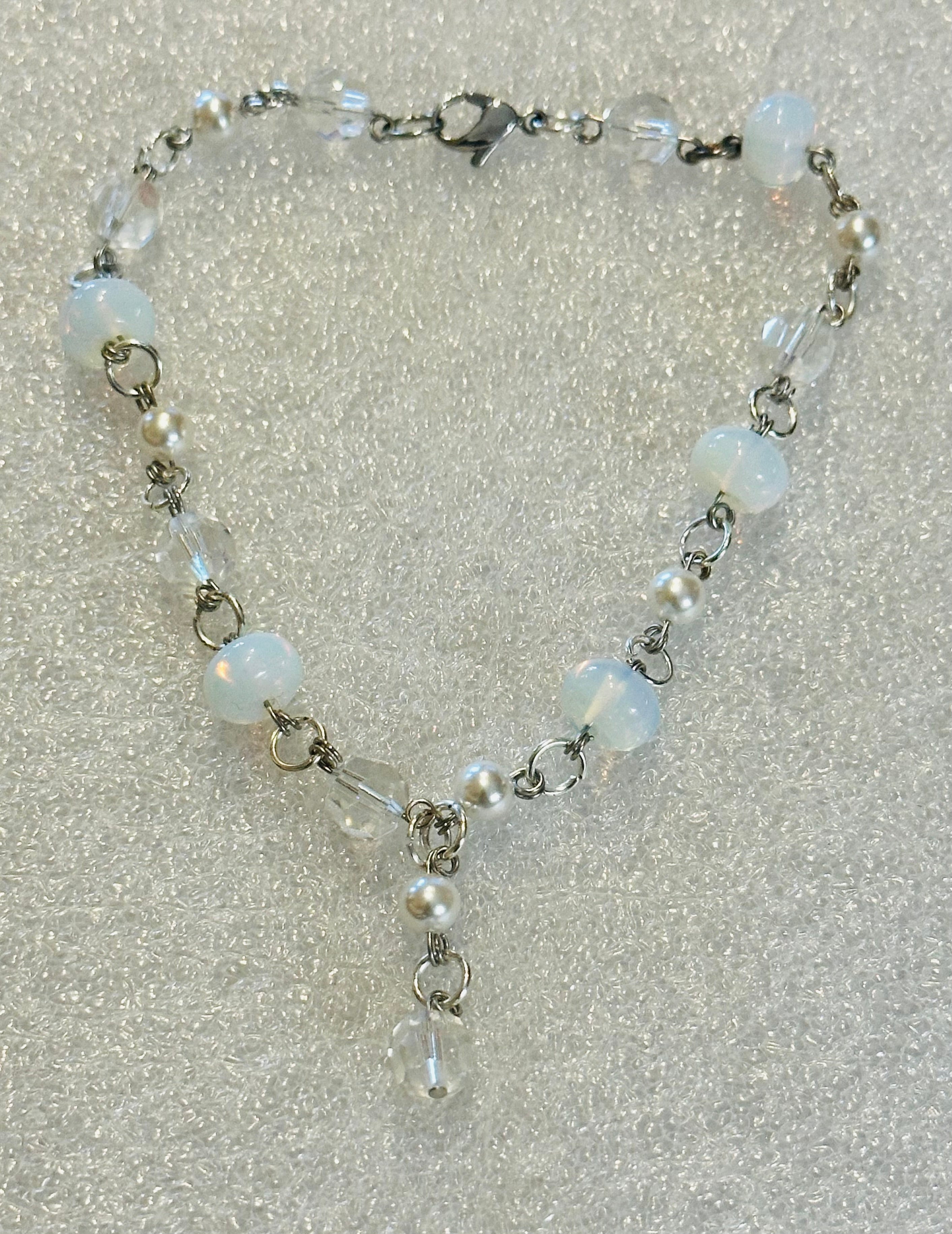 Faceted Crystal and Moonsstone Anklet with Dangle (3)