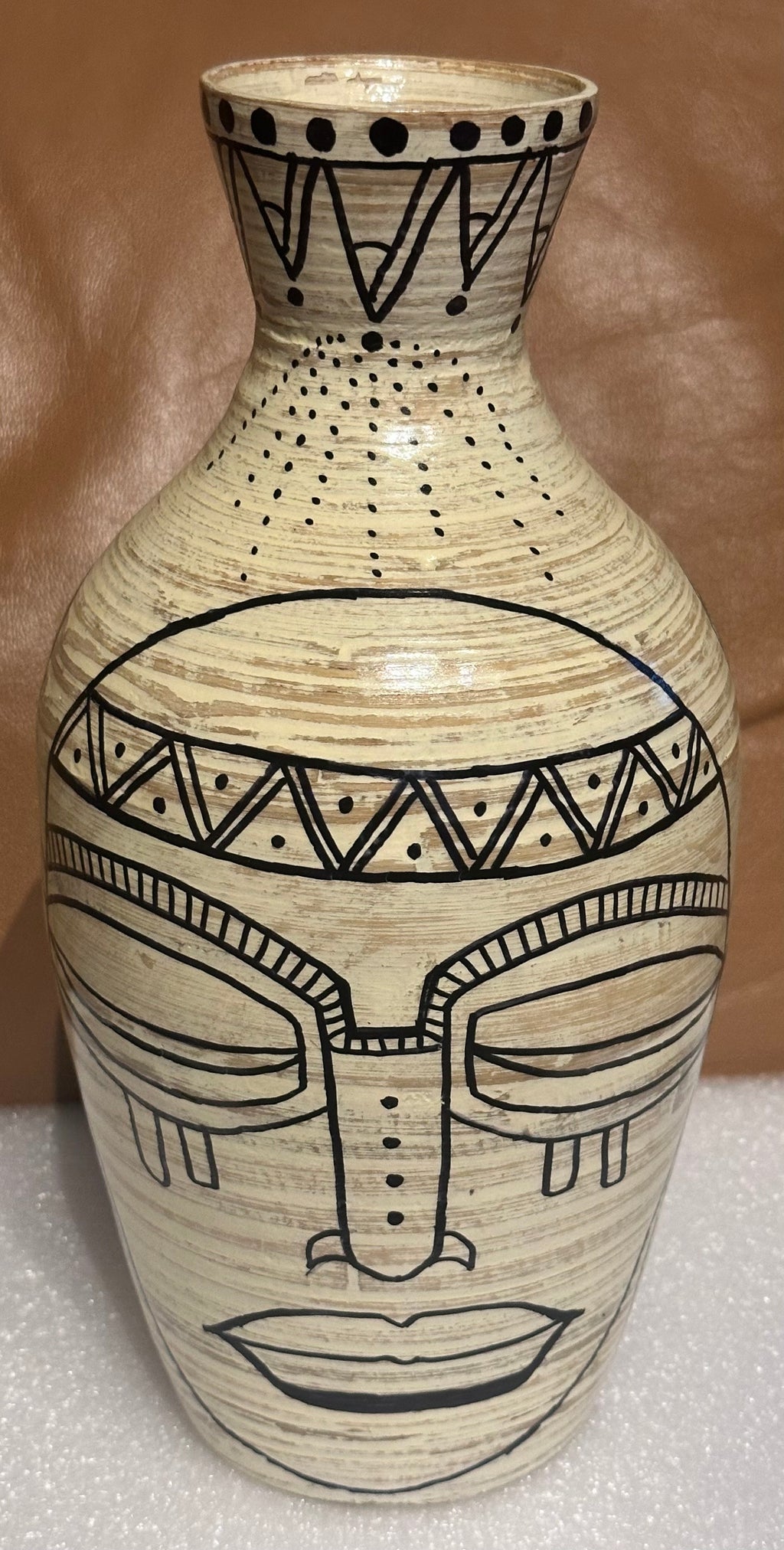 Pair of White Bamboo Vases with Mask and Decoration