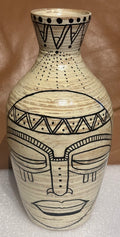 Pair of White Bamboo Vases with Mask and Decoration