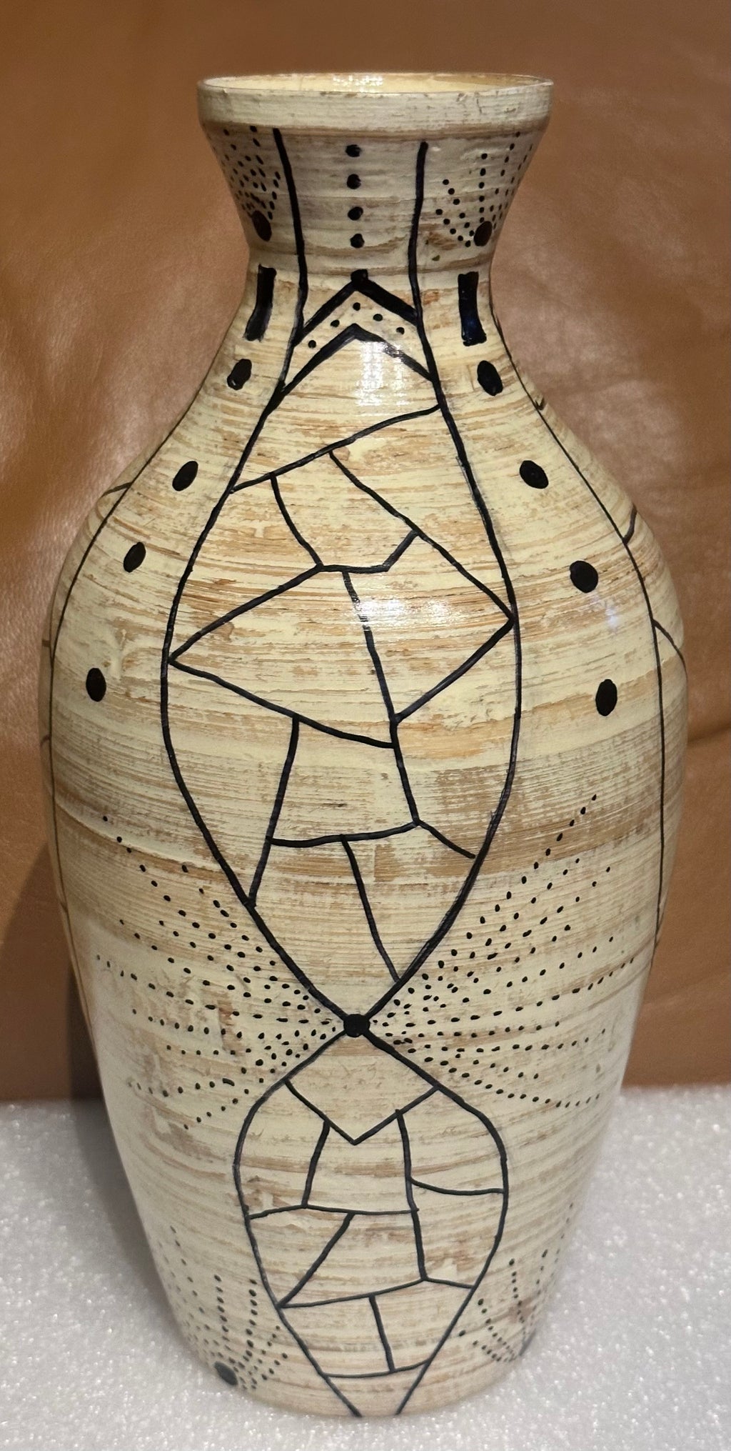 Pair of White Bamboo Vases with Mask and Decoration