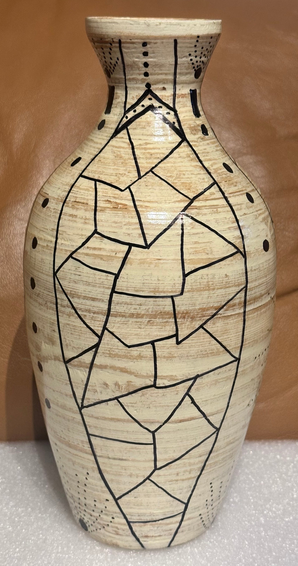Pair of White Bamboo Vases with Mask and Decoration