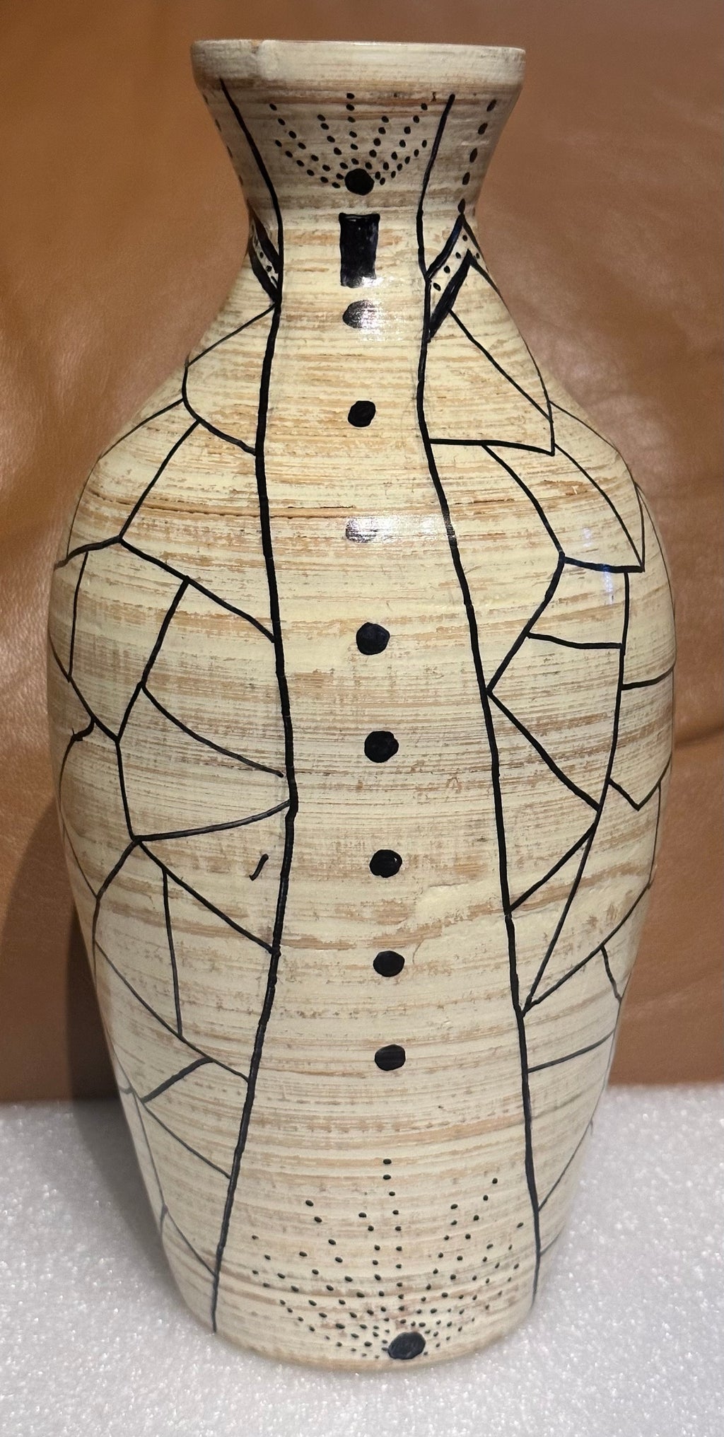 Pair of White Bamboo Vases with Mask and Decoration
