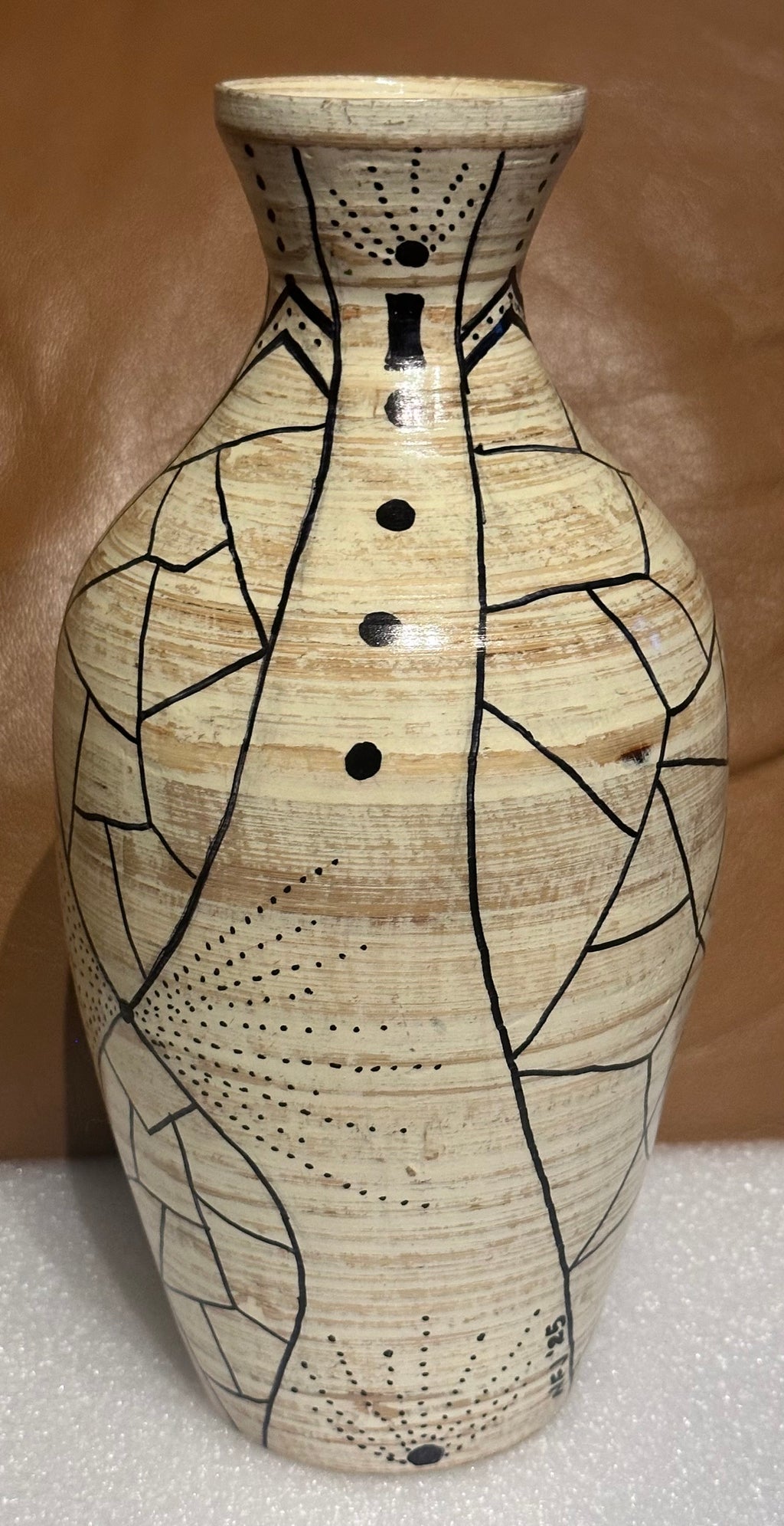 Pair of White Bamboo Vases with Mask and Decoration