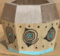 Hexagonal Wooden Pot with Champagne and Turquoise Accents