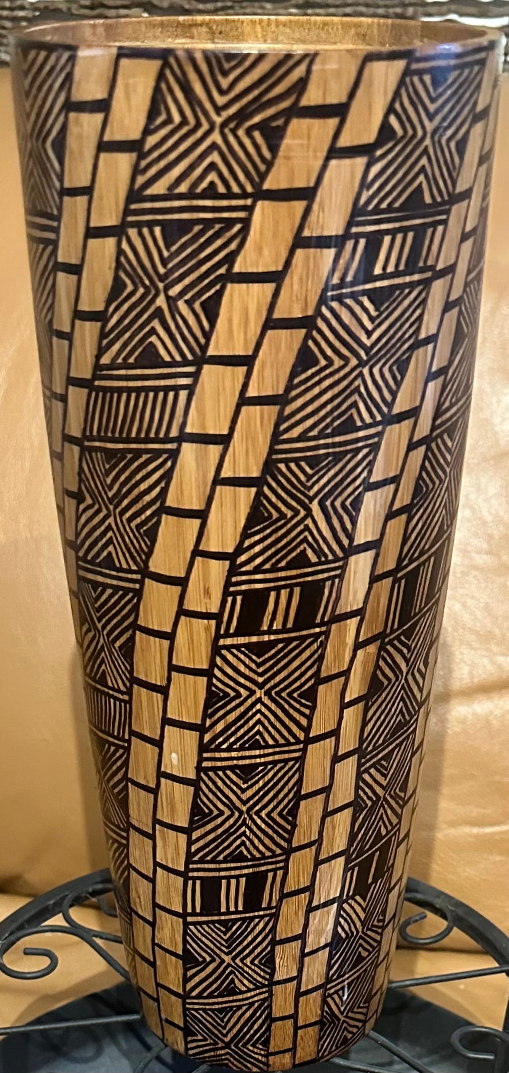 Bamboo Vase with Swirled African Pattern