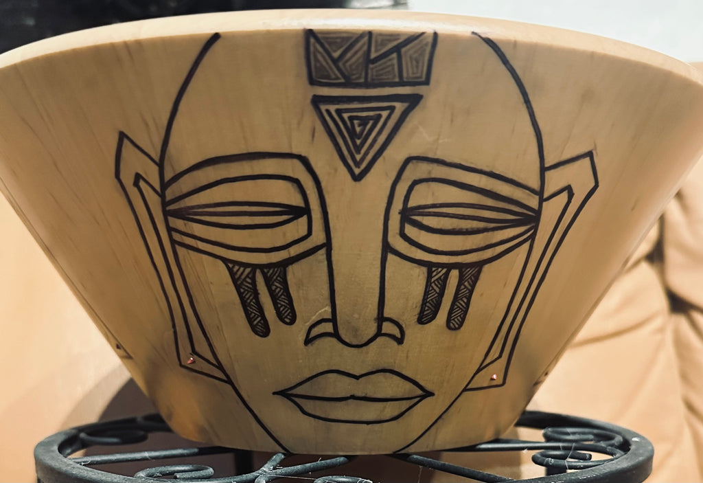 Wooden Bowl with Masks
