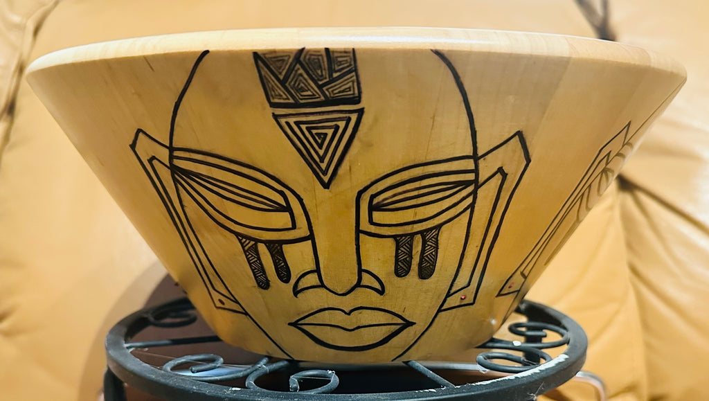 Wooden Bowl with Masks