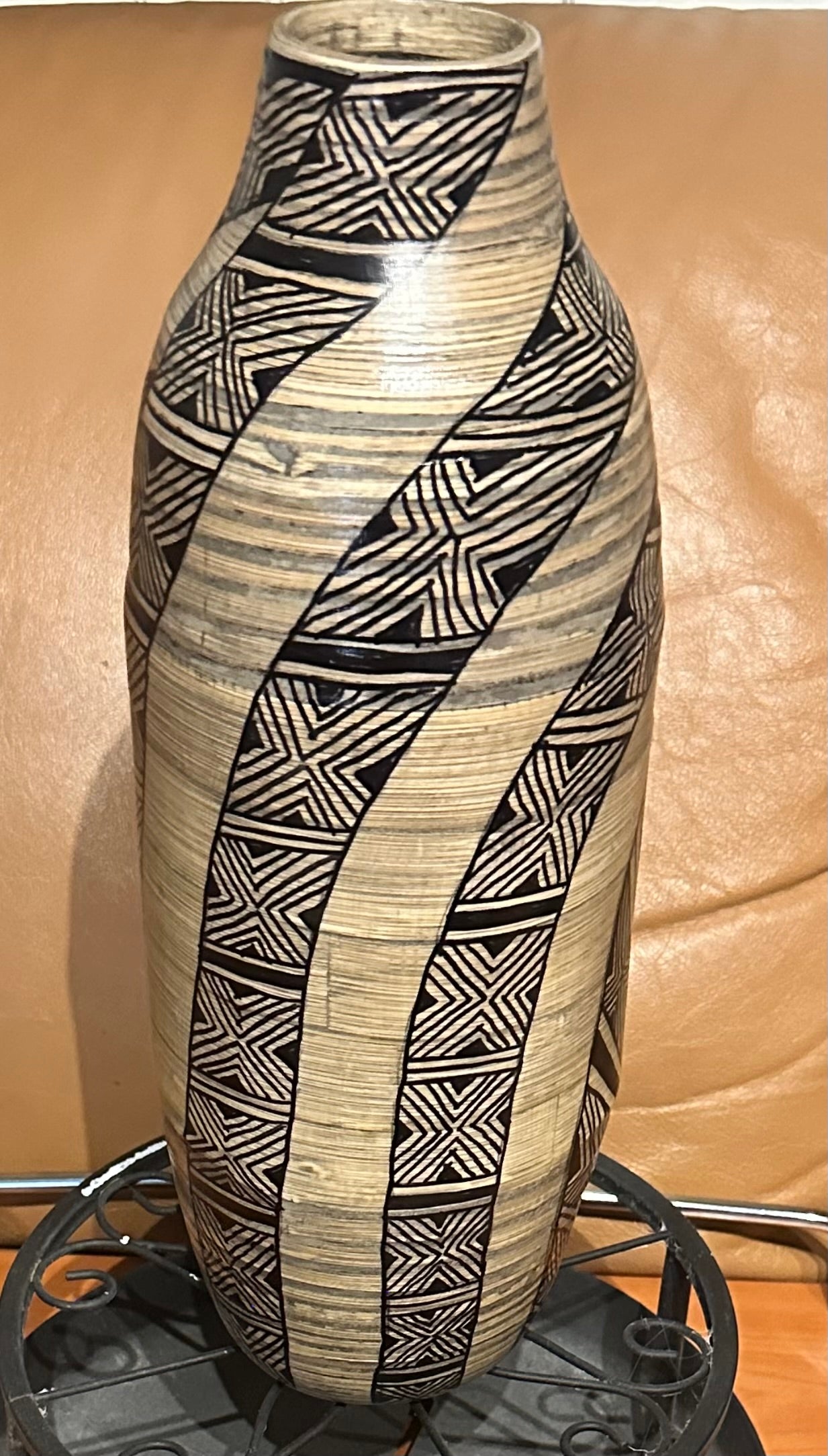 Bamboo Vase with Swirling African Pattern