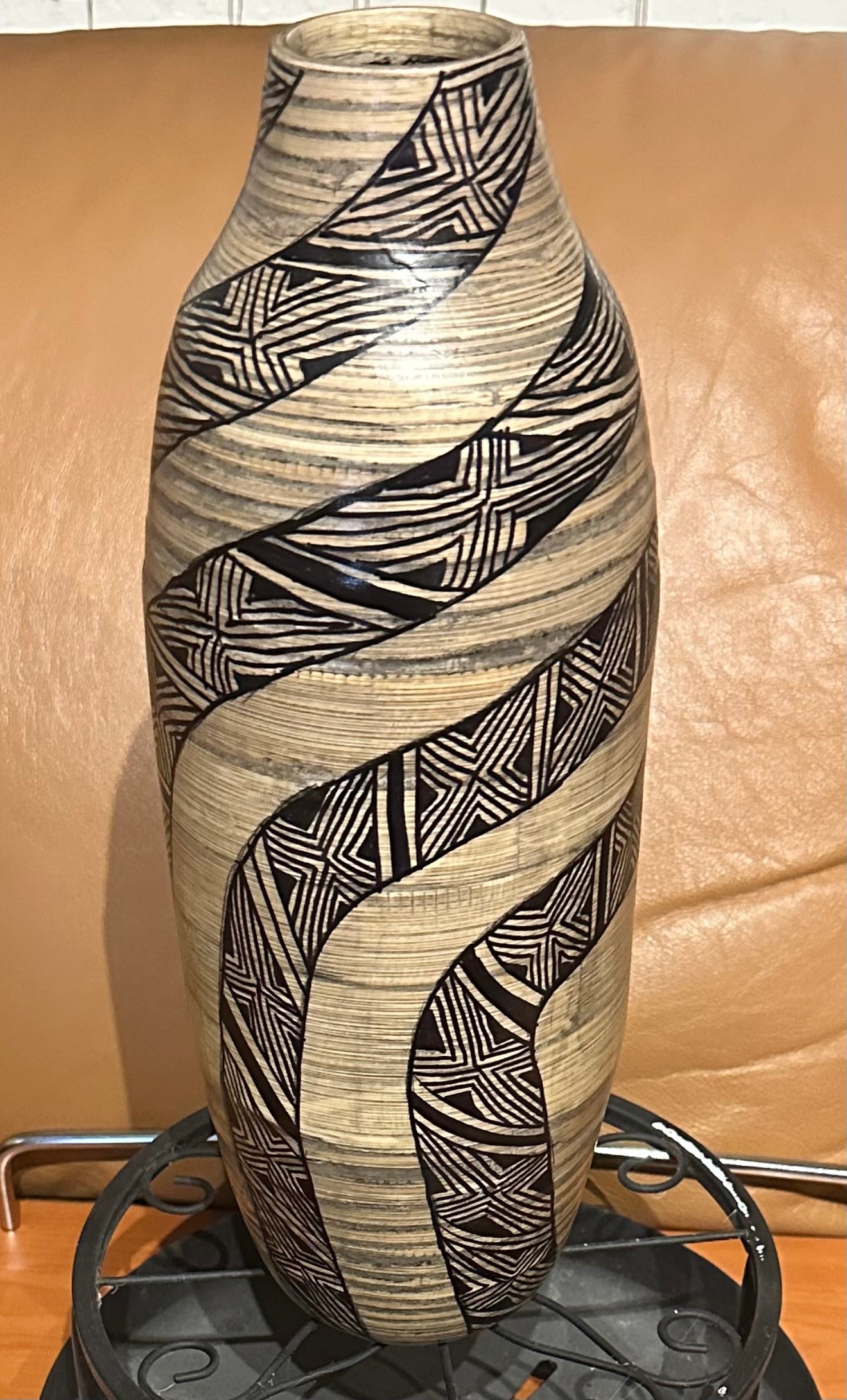 Bamboo Vase with Swirling African Pattern