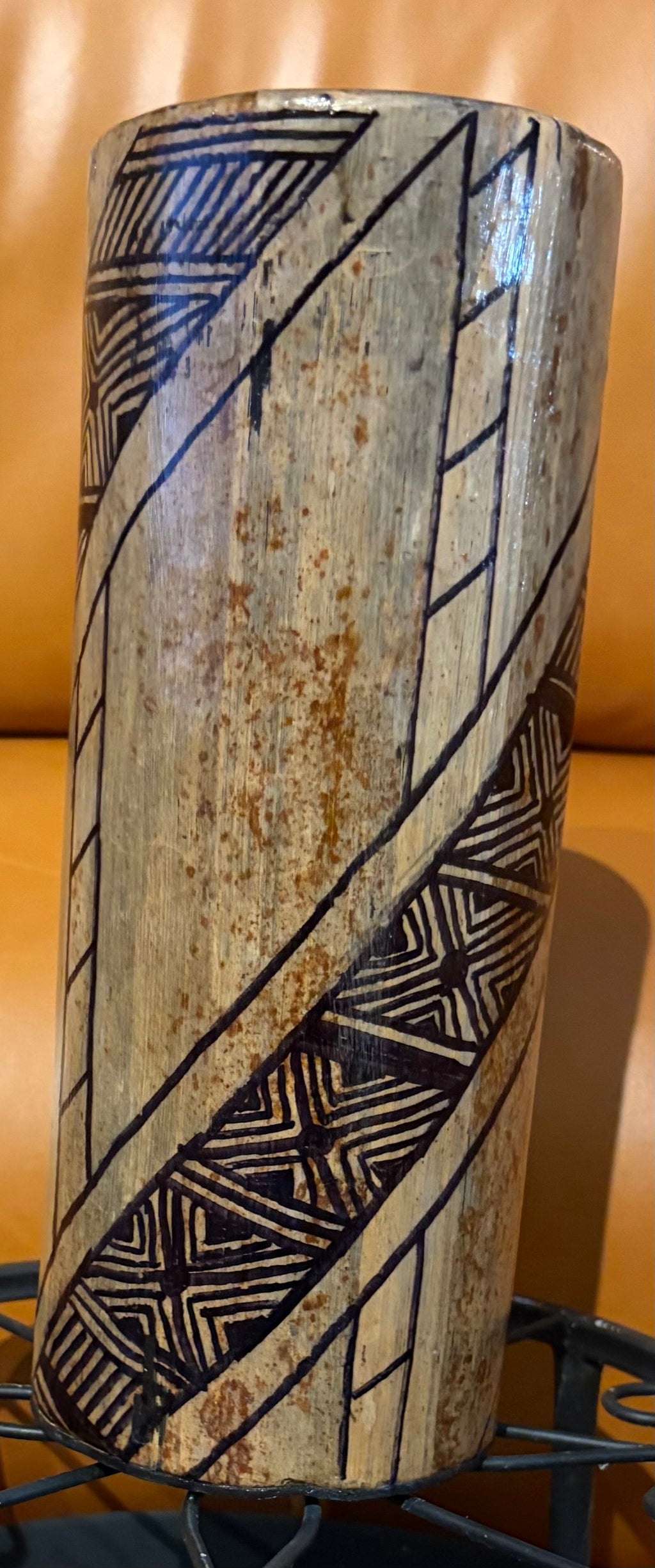Stone Vase with Decorative Swirl Pattern