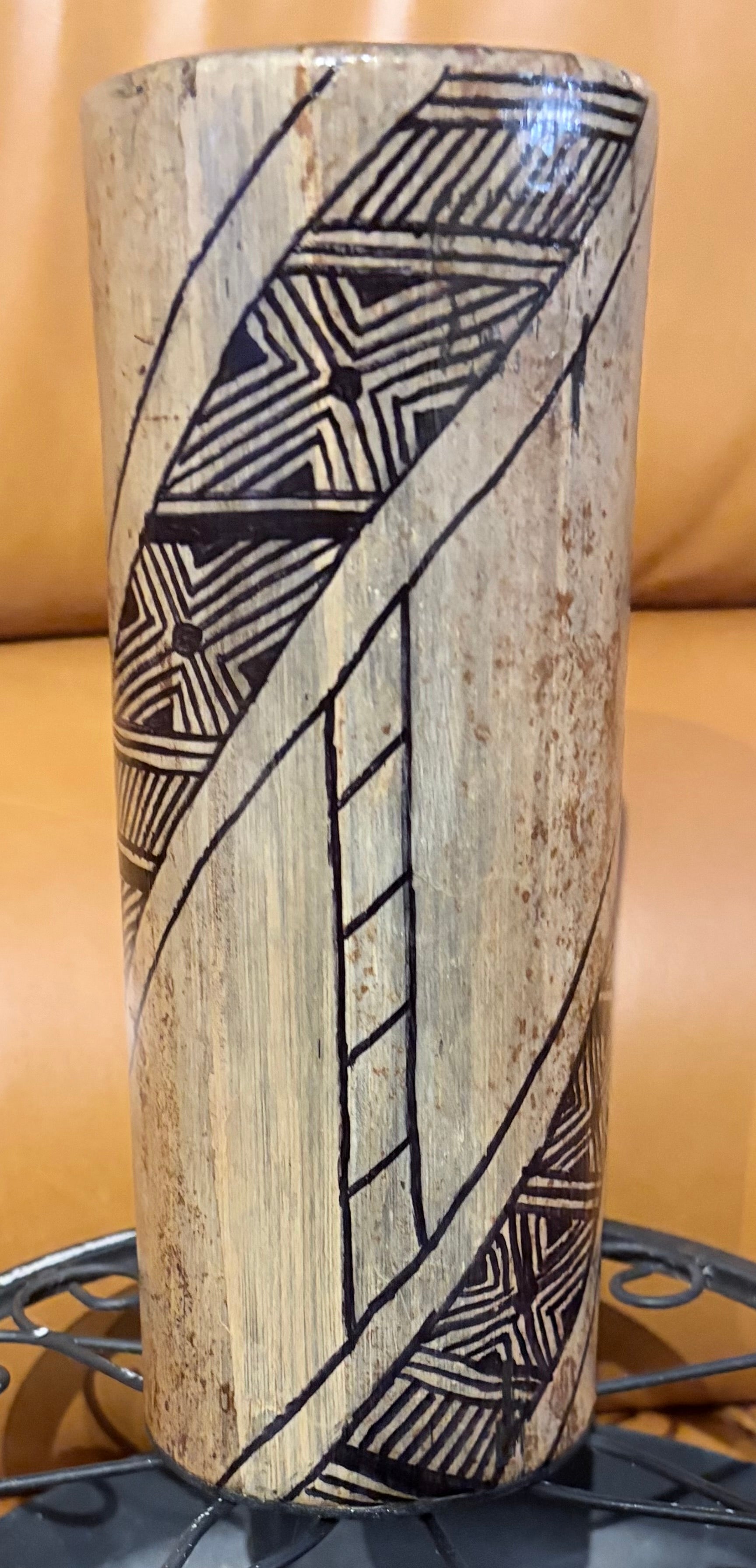 Stone Vase with Decorative Swirl Pattern