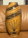Large Bamboo Vase with African Designs and Starburst