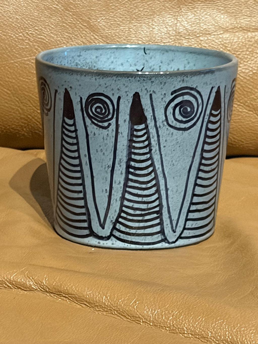 Blue Gray Ceramic Cup with Spirals