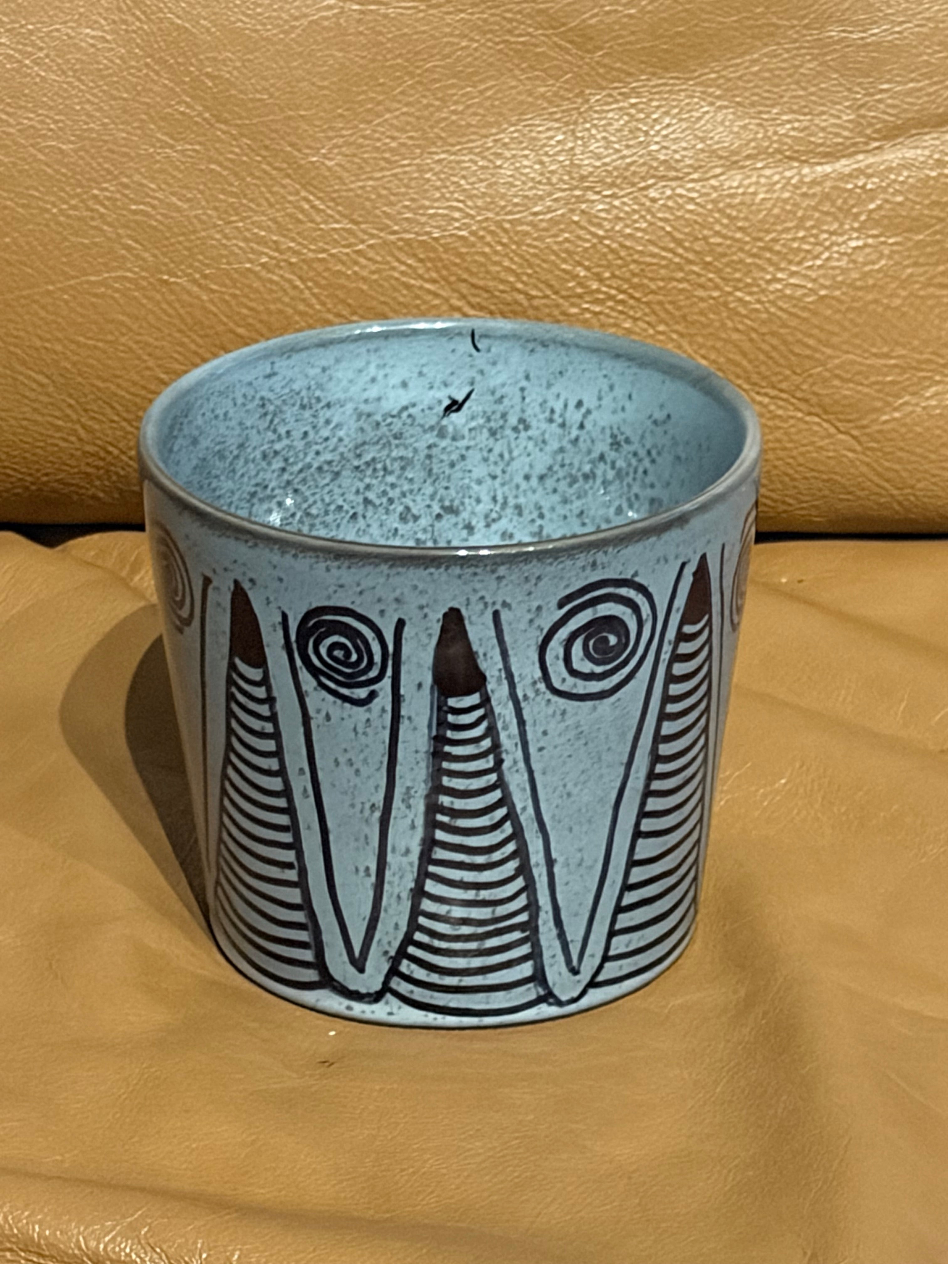 Blue Gray Ceramic Cup with Spirals