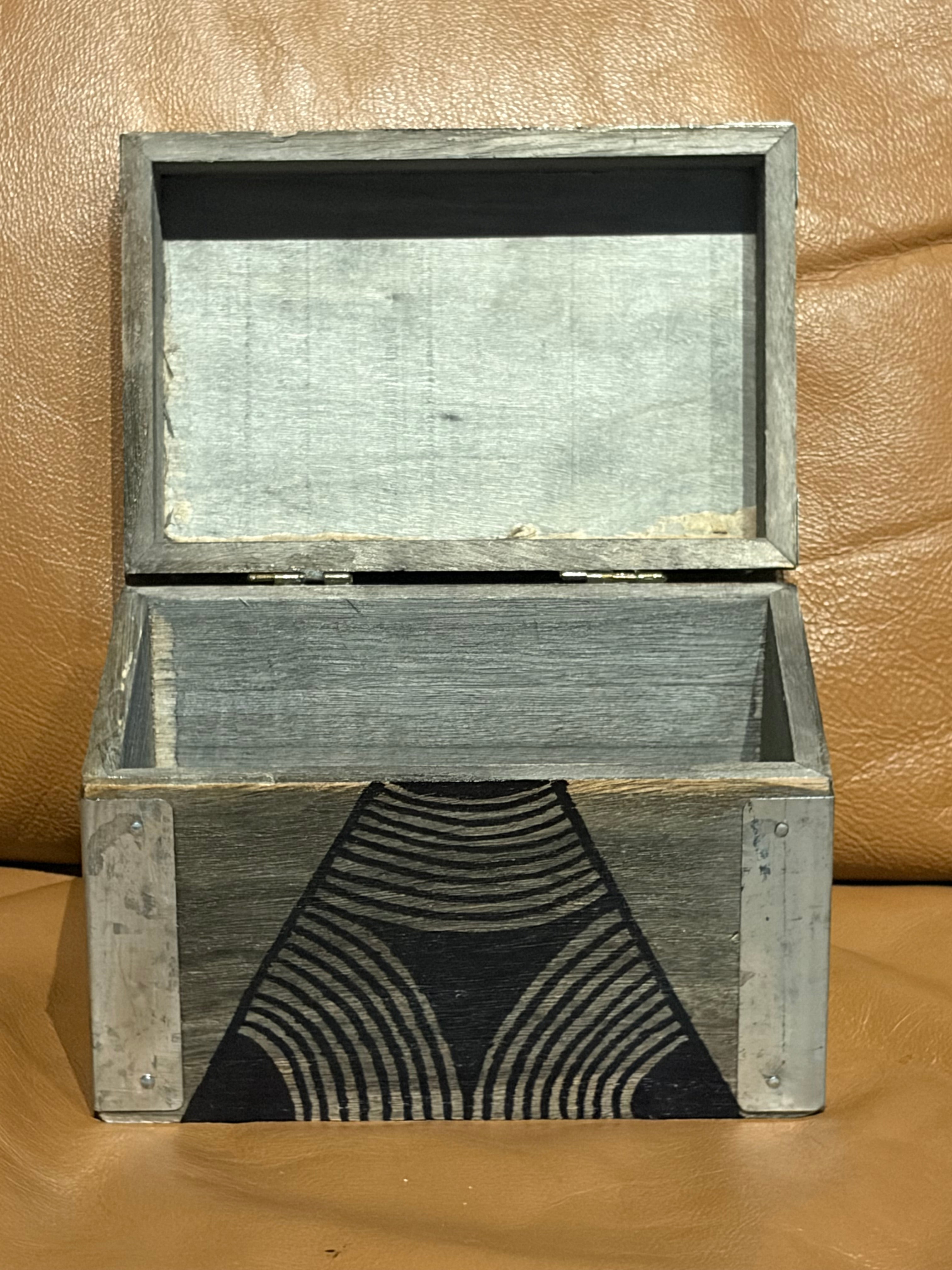 Gray Wooden Box with Pyramid Designs