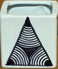 White Glass Pot with Pyramid Design