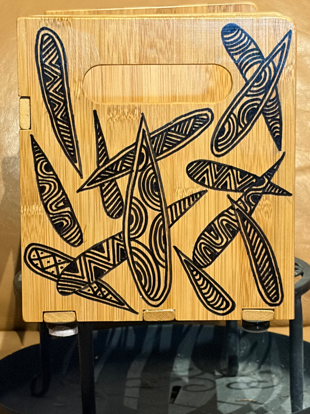 Bamboo Book Holder/Rack with Leaf Pattern
