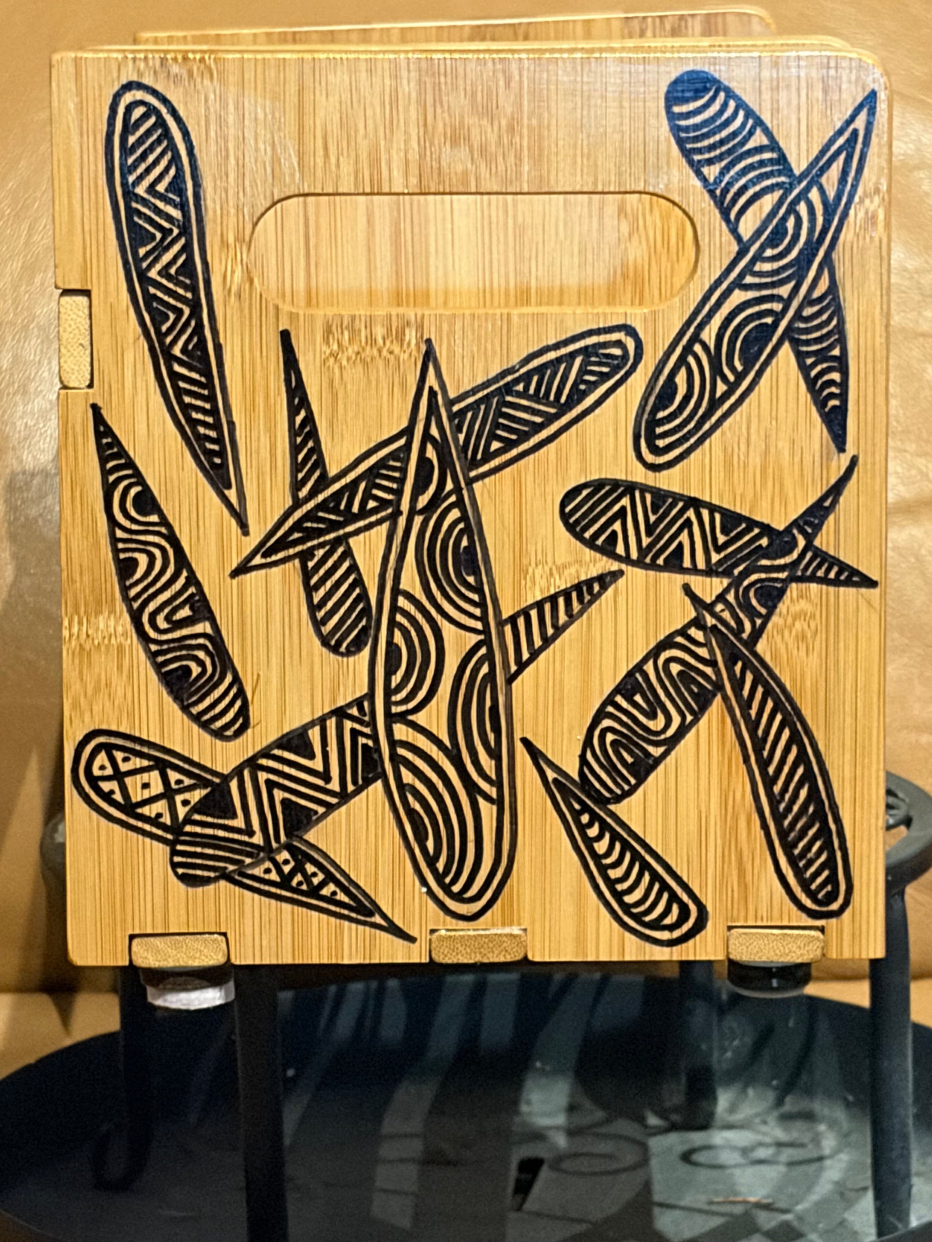 Bamboo Book Holder/Rack with Leaf Pattern