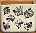 Square Ceramic Pot with Swirls and Red Dots