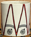 Glass Pot with Inverted Red V's and Swirls