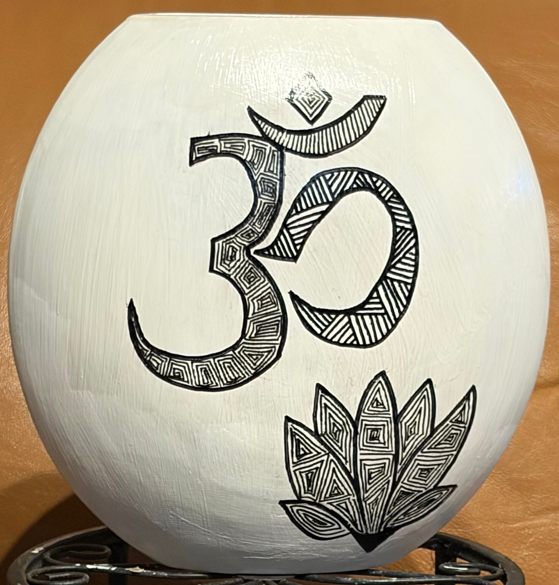 Bamboo Vase with Ohm Symbol and Lotus Flower
