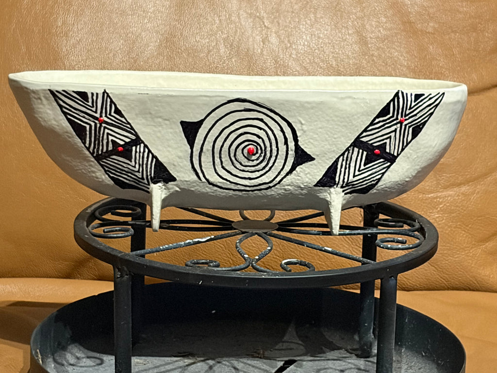 Oval Clay Bowl with Spirals and African Design