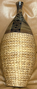Large Stone Vase with Wicker Bottom