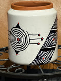 Terracotta Vase with African Design and Spiral with Red Dots